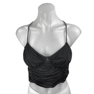 Urban Outfitters Black Sleeveless Ruched Cami Camisole Tank Crop Top Size L
